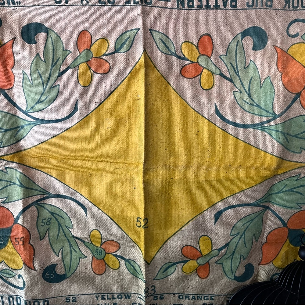 Vintage Floral Print Fabric latch hook rug pattern